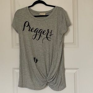French Pastry Gray Preggers Twist Hem Tee Medium